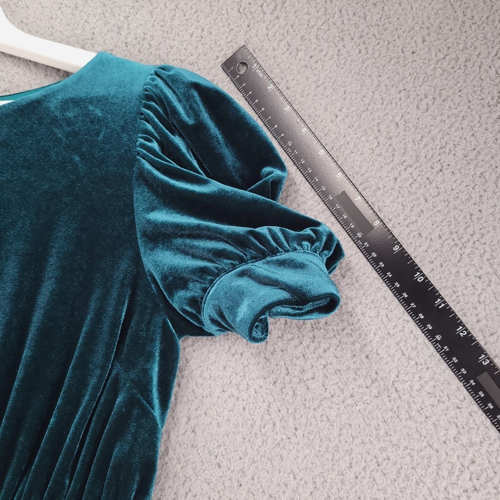 YUMI KIM Dress Size MEDIUM Tamra Midi Jewel Emerald Velvet Puff Sleeve - Picture 13 of 16